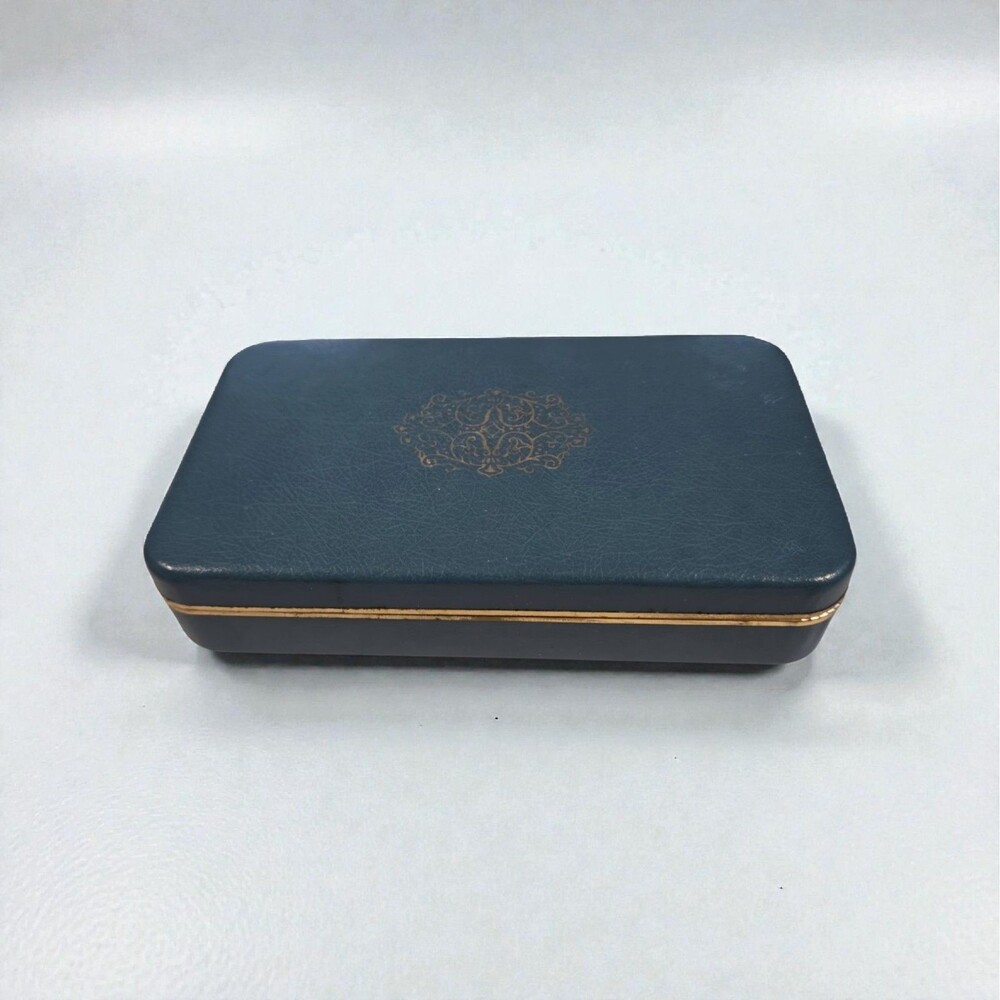 Vintage Farrington Blue Jewelry Box‎ Velvet Lined Faux Leather Case